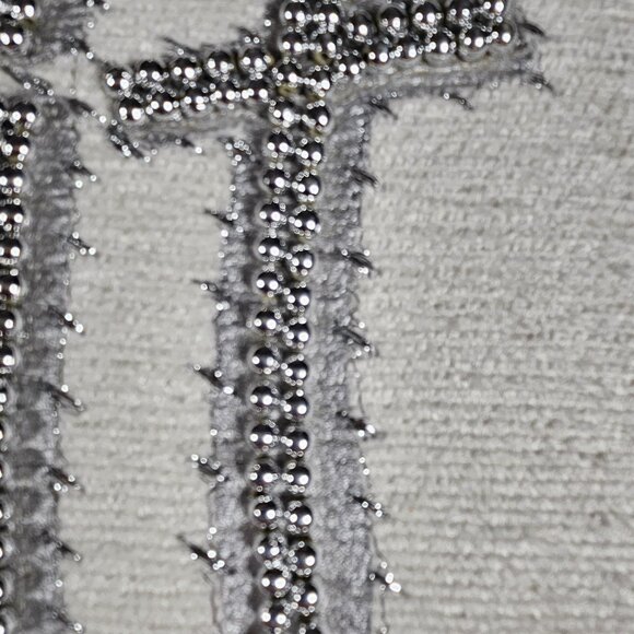 Cynthia Rowley Silver Beaded Snowflakes White Let it Snow Holiday Large Pillow - Picture 11 of 16